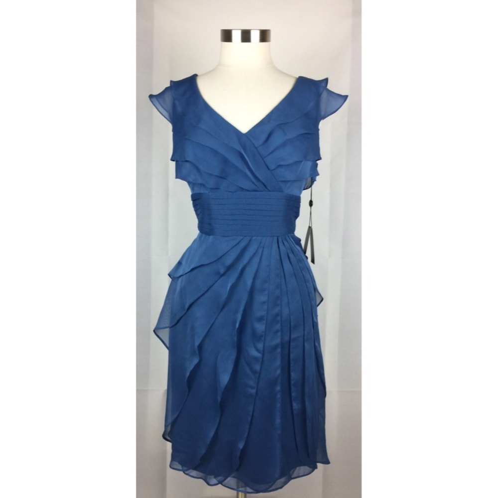 Adrianna Papell Ruffle Blue Cocktail Dress Size 12